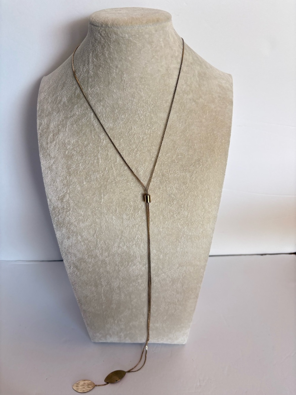 Gold Tone Bolo Y Necklace Adjustable Lariat Slider Necklace 28"